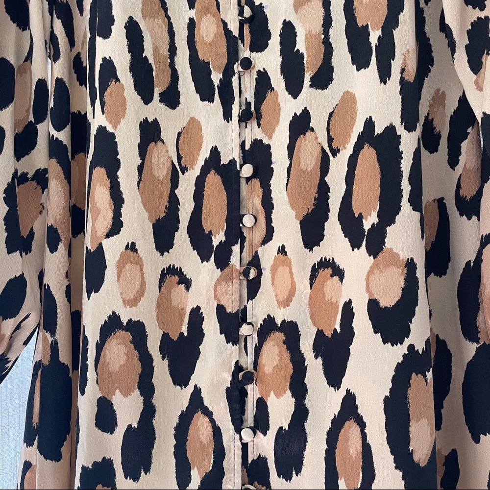 Topshop Satin Leopard Midi Dress with Balloon Sleeves - Picture 6 of 8